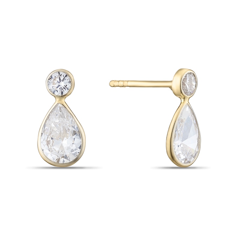 Main Image 1 of 9ct Yellow Gold Cubic Zirconia Teardrop Stud Earrings