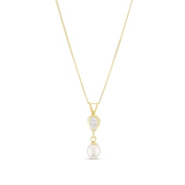 9ct Yellow Gold 18" Cultured Freshwater Pearl & Cubic Zirconia Teardrop Pendant
