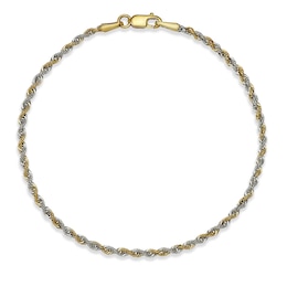 9ct Two Tone Gold 7.25" Rope Bracelet