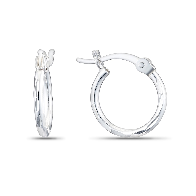 Main Image 1 of Sterling Silver 12mm Diamond Cut Hoop Earrings