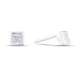 Sterling Silver 4mm Cubic Zirconia Bezel Set Square Stud Earrings