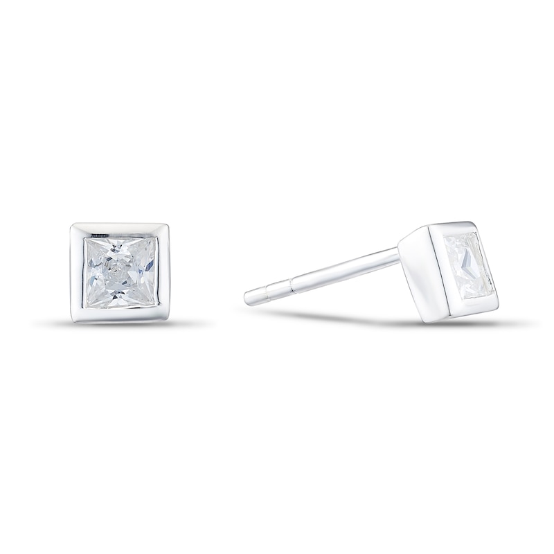 Main Image 1 of Sterling Silver 4mm Cubic Zirconia Bezel Set Square Stud Earrings
