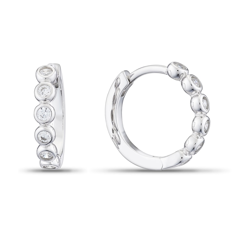 Main Image 1 of Sterling Silver 10mm Cubic Zirconia Bezel Set Hoop Earrings