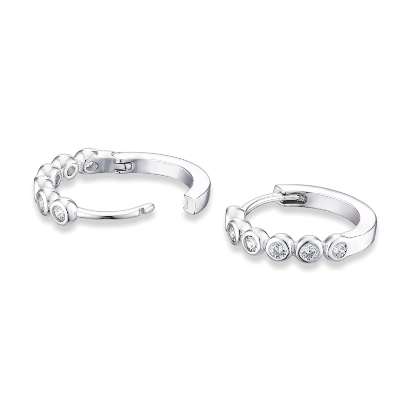 Main Image 2 of Sterling Silver 10mm Cubic Zirconia Bezel Set Hoop Earrings
