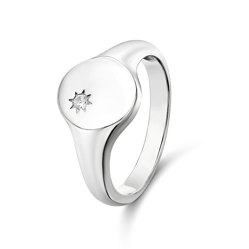 Main Image 2 of Sterling Silver & Cubic Zirconia Accent Signet Ring
