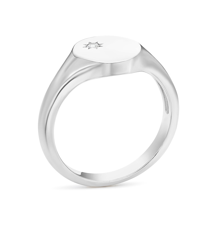 Main Image 3 of Sterling Silver & Cubic Zirconia Accent Signet Ring