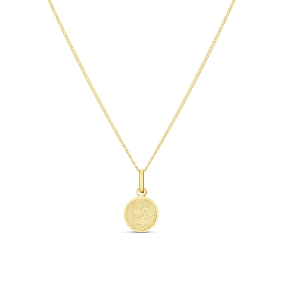 Children's 9ct Yellow Gold 14+2" St Christopher Pendant
