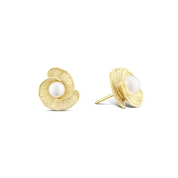 9ct Yellow Gold Cultured Freshwater Pearl Floral Stud Earrings