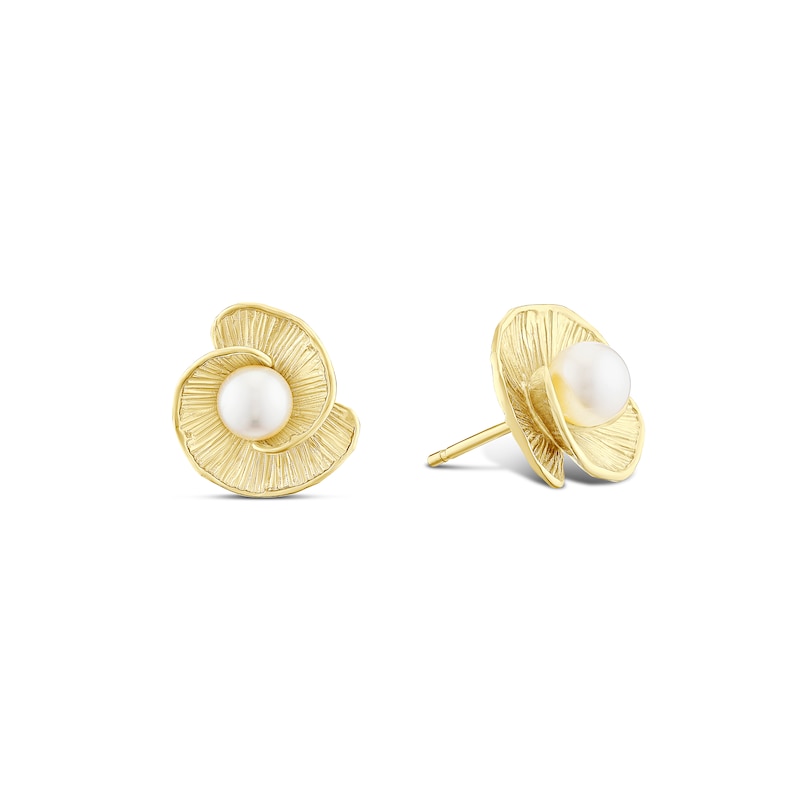 Main Image 1 of 9ct Yellow Gold Cultured Freshwater Pearl Floral Stud Earrings