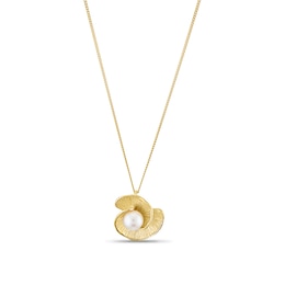 9ct Yellow Gold 18" Cultured Freshwater Pearl Floral Pendant