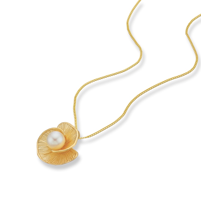 Main Image 2 of 9ct Yellow Gold 18" Cultured Freshwater Pearl Floral Pendant