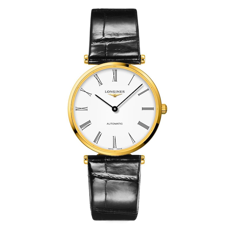Longines La Grande Classique White Dial & Black Leather Strap Watch