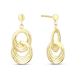9ct Yellow Gold Interlinking Circular Drop Earrings