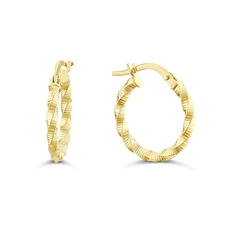 Main Image 1 of 9ct Yellow Gold Textured Hoop Earrings