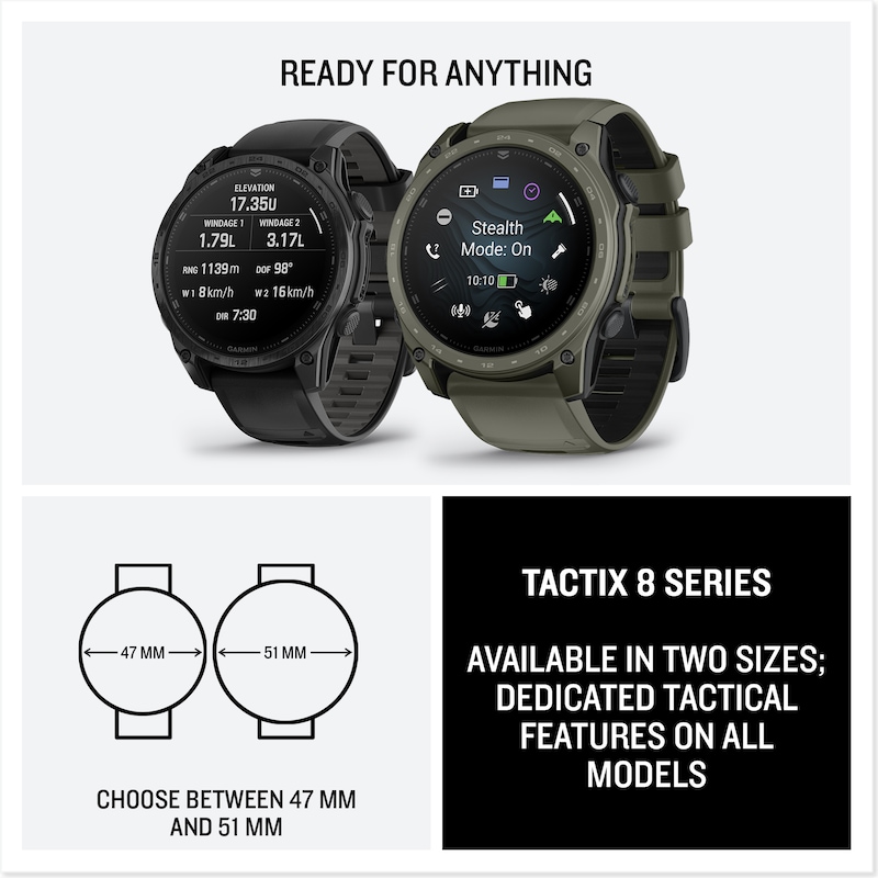 Main Image 7 of Garmin tactix 8 Cerakote Black Dial Green Silicone Strap Smartwatch