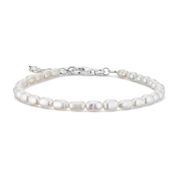 Sterling Silver 6.7+1" Cultured Freshwater Pearl Beaded Bracelet