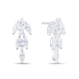 Sterling Silver & Cubic Zirconia Leaf Graduated Drop Earrings