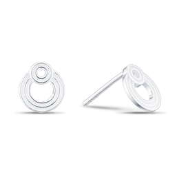 Sterling Silver Linear Open Circle Stud Earrings