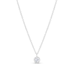 Sterling Silver 16+2" Cubic Zirconia Bezel Set Round Pendant