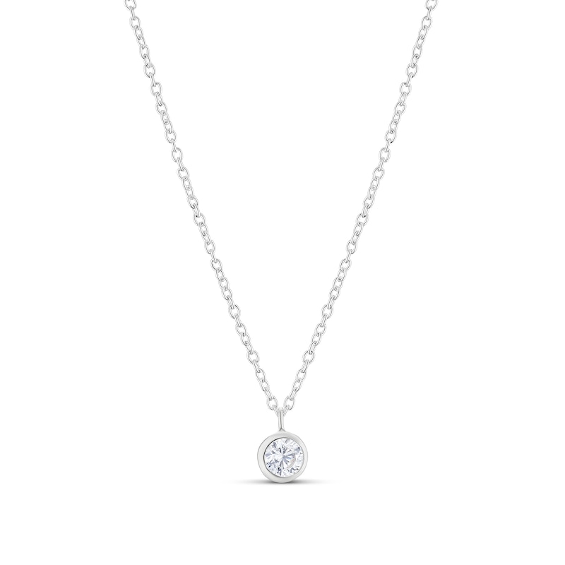 Main Image 1 of Sterling Silver 16+2" Cubic Zirconia Bezel Set Round Pendant