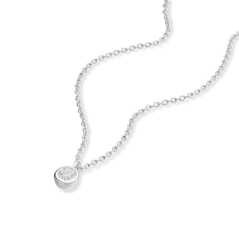 Main Image 2 of Sterling Silver 16+2" Cubic Zirconia Bezel Set Round Pendant