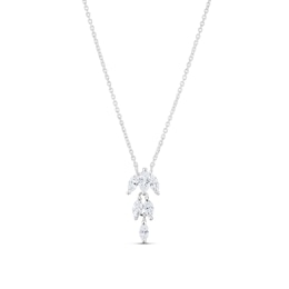 Sterling Silver 15.5+2" Cubic Zirconia Leaf Graduated Pendant