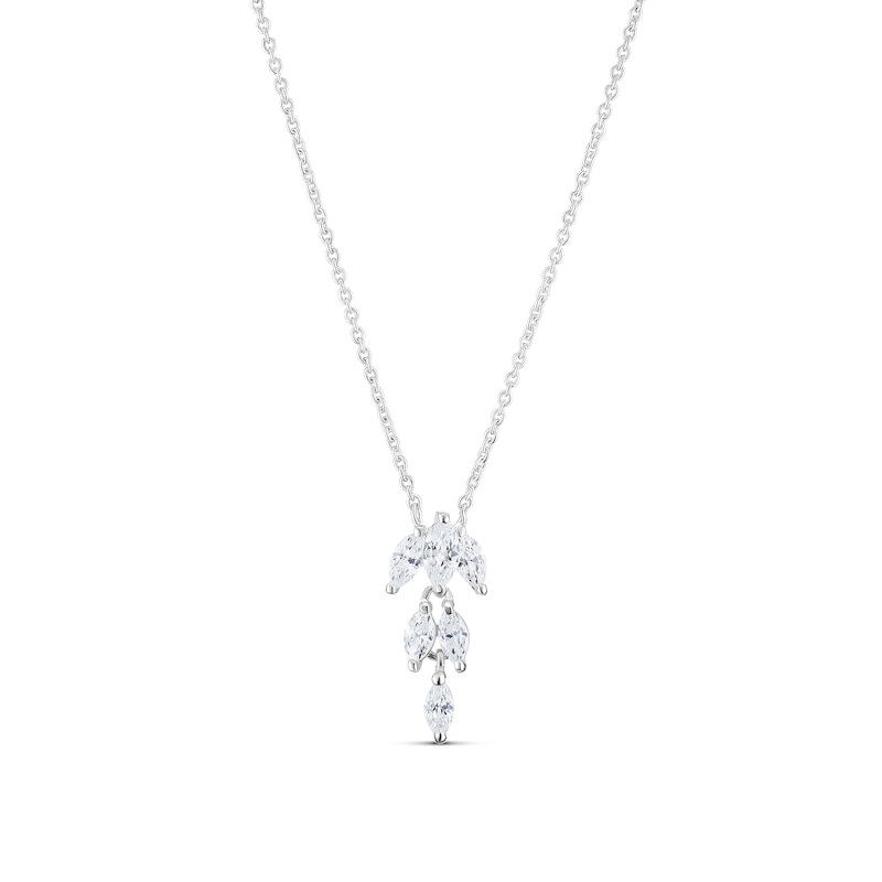 Main Image 1 of Sterling Silver 15.5+2" Cubic Zirconia Leaf Graduated Pendant