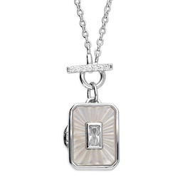 Sterling Silver & Mother Of Pearl Cubic Zirconia Mini Locket Necklace