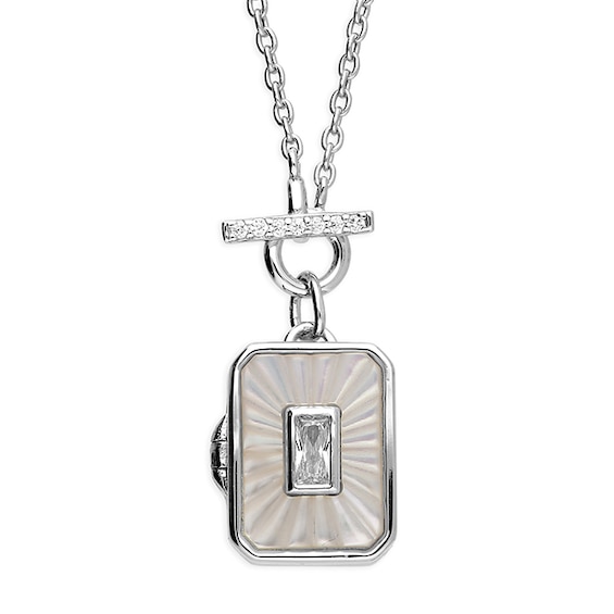 Sterling Silver & Mother Of Pearl Cubic Zirconia Mini Locket Necklace