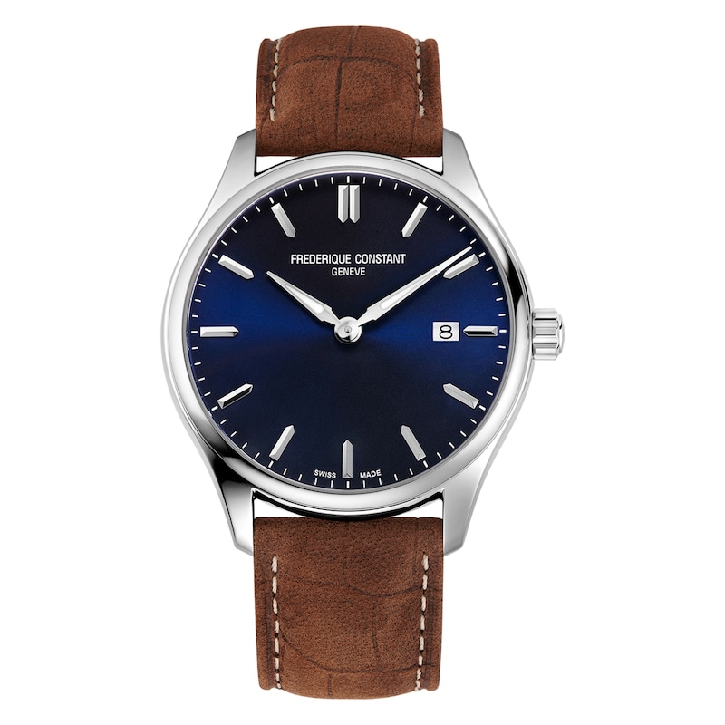 Frederique Constant Classics Blue Dial & Brown Leather Strap Watch