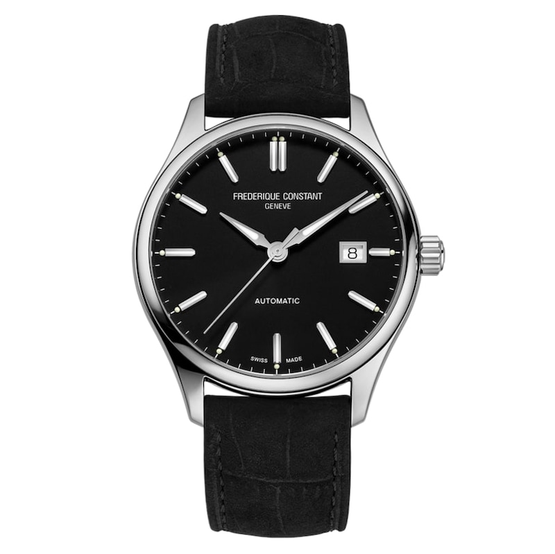 Frederique Constant Classics Men's Black Dial & Leather Strap Watch