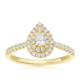 Engagement Ring 9ct Yellow Gold Pear Shaped Double Halo 0.40ct Diamond Ring
