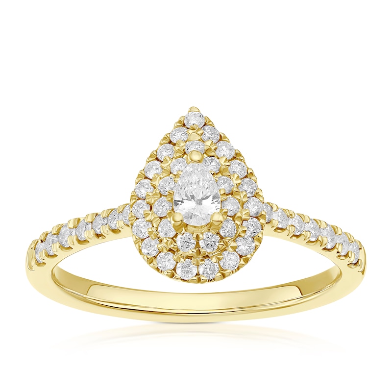 Main Image 1 of Engagement Ring 9ct Yellow Gold Pear Shaped Double Halo 0.40ct Diamond Ring
