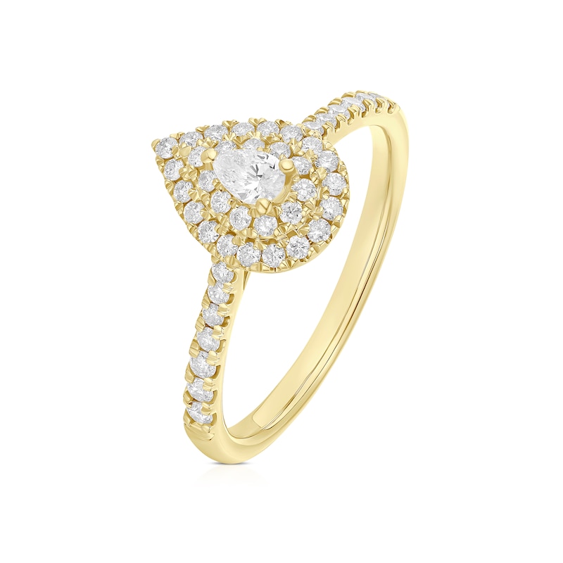Main Image 2 of Engagement Ring 9ct Yellow Gold Pear Shaped Double Halo 0.40ct Diamond Ring
