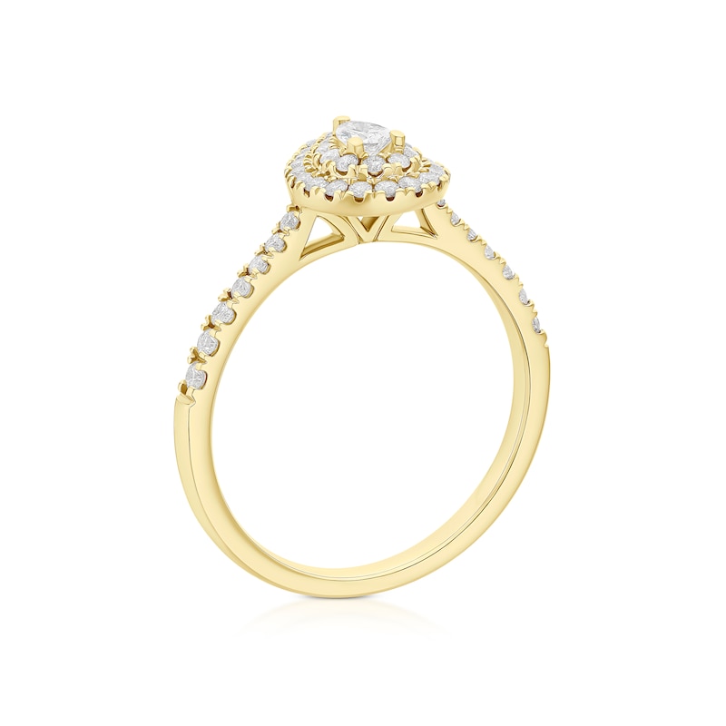 Main Image 3 of Engagement Ring 9ct Yellow Gold Pear Shaped Double Halo 0.40ct Diamond Ring