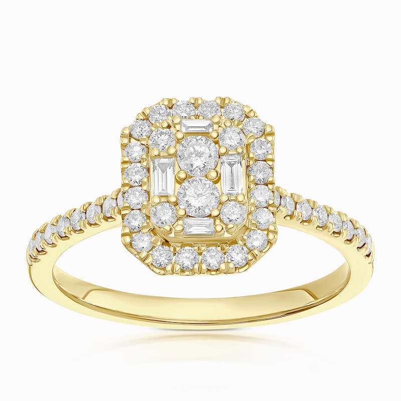 Main Image 1 of Engagement Ring 9ct Yellow Gold Cluster Stone Set Shoulders 0.50ct Diamond Ring