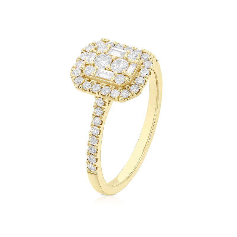 Main Image 2 of Engagement Ring 9ct Yellow Gold Cluster Stone Set Shoulders 0.50ct Diamond Ring