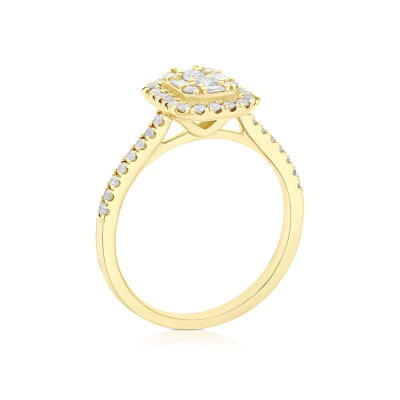 Main Image 3 of Engagement Ring 9ct Yellow Gold Cluster Stone Set Shoulders 0.50ct Diamond Ring
