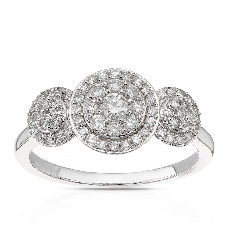 Main Image 1 of Engagement Ring 9ct White Gold Round Trilogy Cluster 0.40ct Diamond Ring