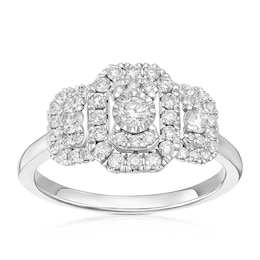 Engagement Ring 9ct White Gold Emerald Shaped Trilogy 0.50ct Diamond Ring