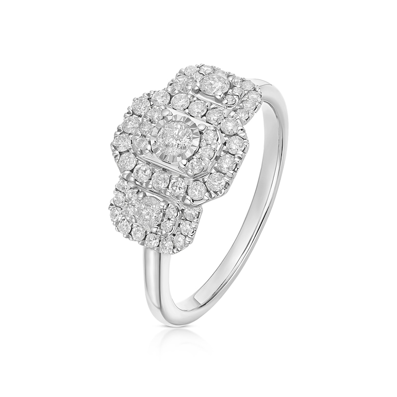 Main Image 2 of Engagement Ring 9ct White Gold Emerald Shaped Trilogy 0.50ct Diamond Ring