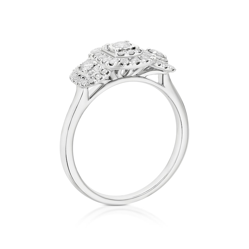 Main Image 3 of Engagement Ring 9ct White Gold Emerald Shaped Trilogy 0.50ct Diamond Ring