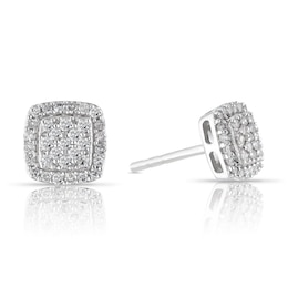 9ct White Gold 0.25ct Diamond Cushion Cluster Stud Earrings