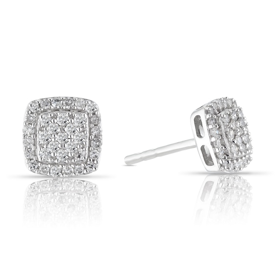 9ct White Gold 0.25ct Diamond Cushion Cluster Stud Earrings