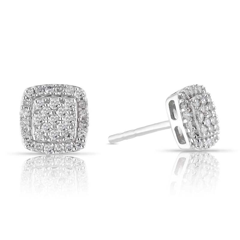 Main Image 1 of 9ct White Gold 0.25ct Diamond Cushion Cluster Stud Earrings