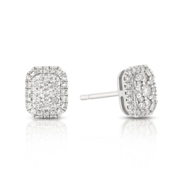 9ct White Gold 0.33ct Diamond Rectangle Cluster Stud Earrings