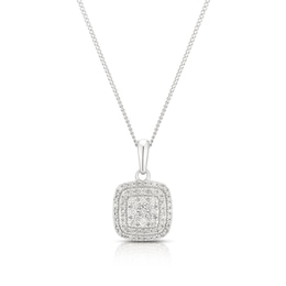 9ct White Gold 0.25ct Diamond Cushion Cluster Pendant Necklace