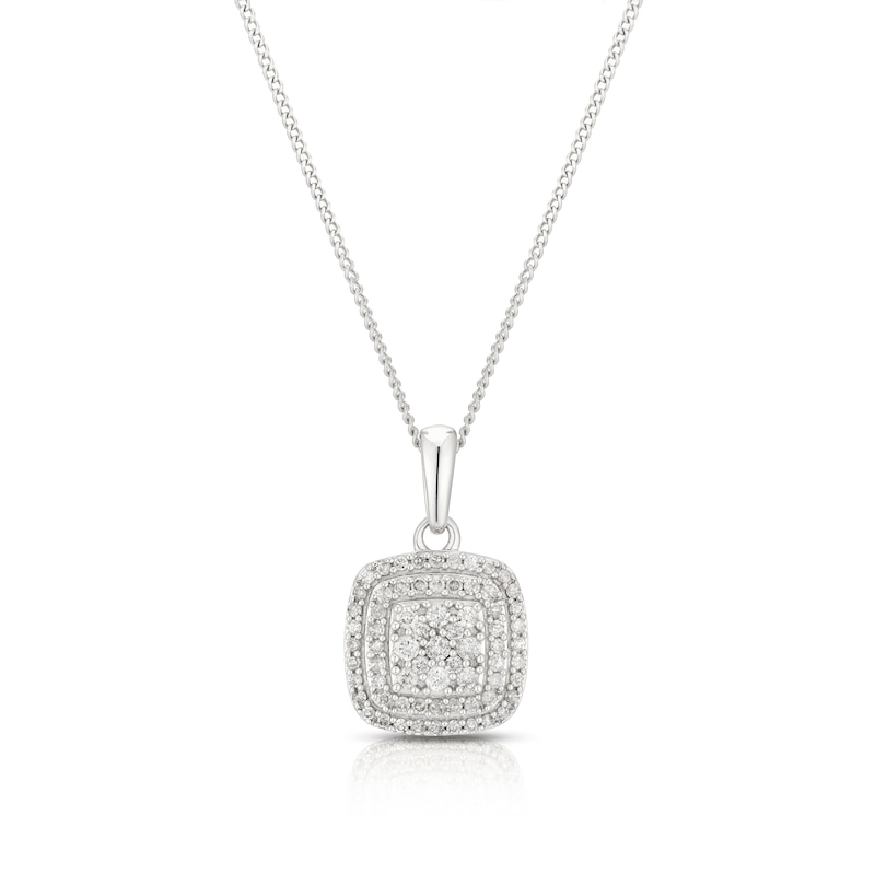 Main Image 1 of 9ct White Gold 0.25ct Diamond Cushion Cluster Pendant Necklace