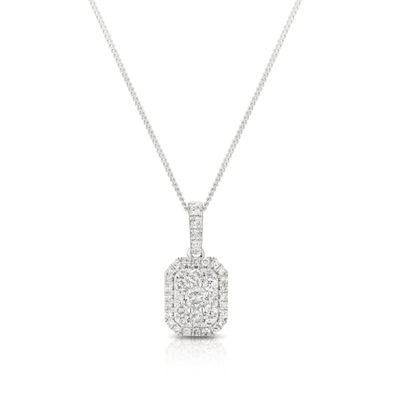 9ct White Gold 0.33ct Diamond Rectangle Cluster Pendant Neck