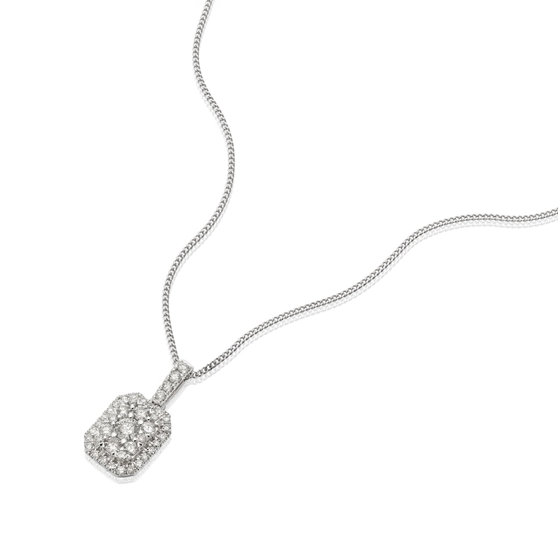 Main Image 2 of 9ct White Gold 0.33ct Diamond Rectangle Cluster Pendant Necklace